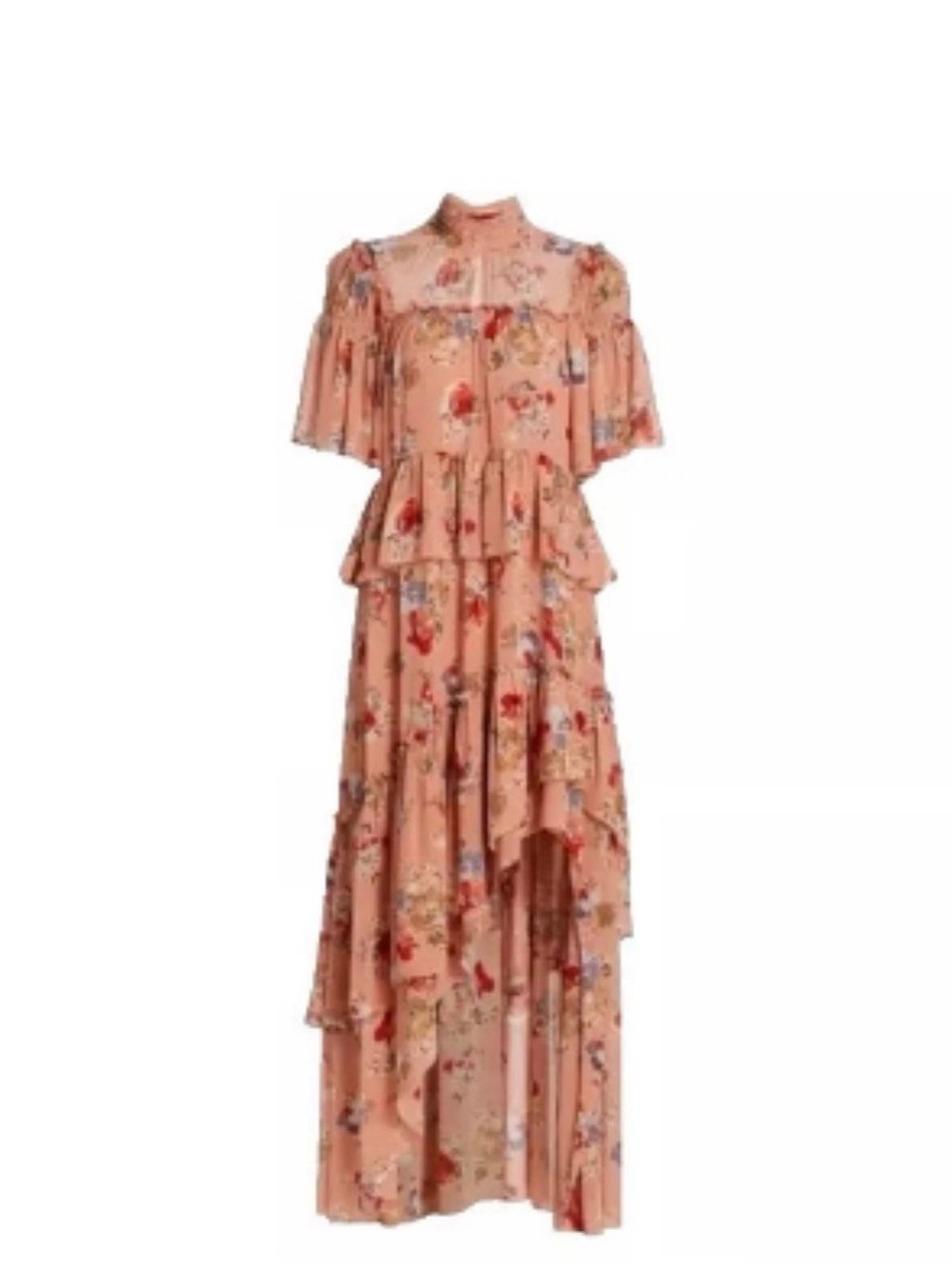 Cinq a Sept Jamie Dress Bare Rose Multi US 12 Tiered Ruffle - Picture 8 of 8